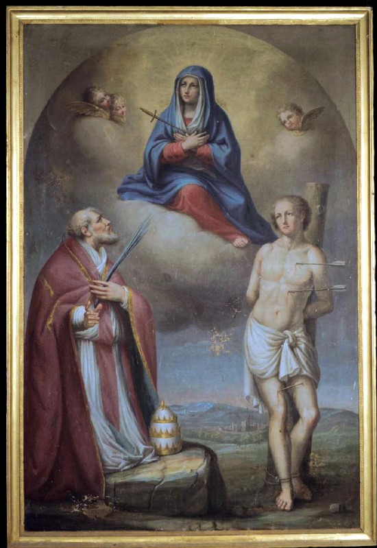 Ambito novarese sec. XIX, Madonna con San Fabiano e San Sebastiano