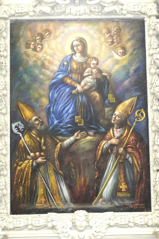 Ambito salentino sec. XVIII, Madonna del Carmelo con S. Nicola e S. Gennaro