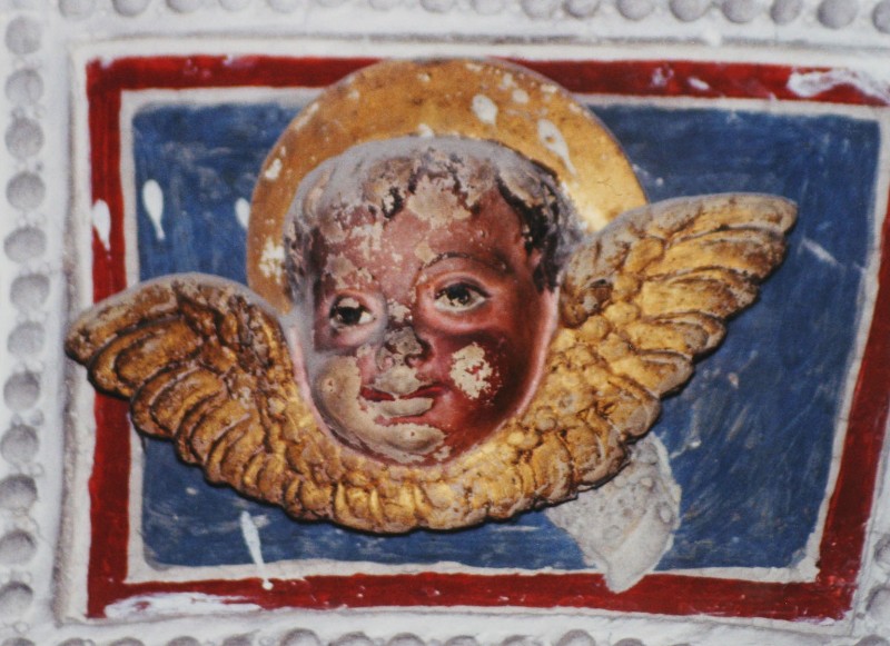 Bottega italiana sec. XVI, Testa di Cherubino con aureola