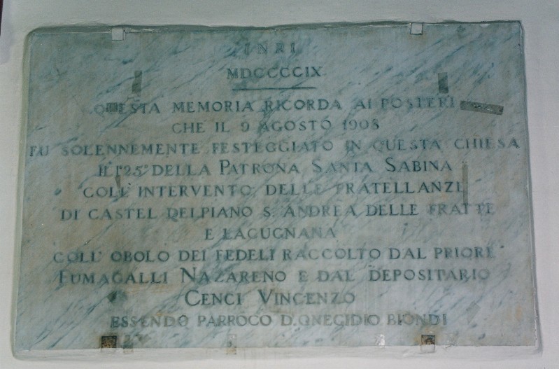 Bott. Italia centrale (1909), Lapide con iscrizione commemorativa