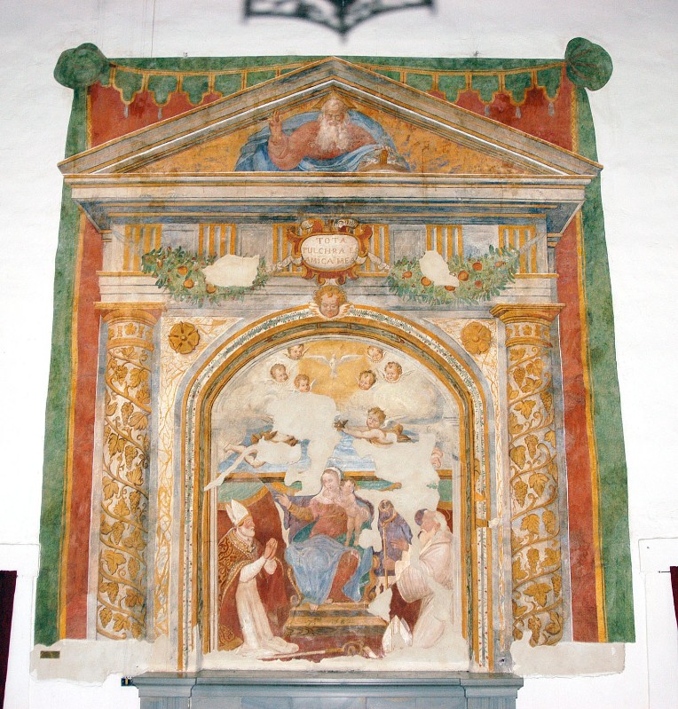 Scuola umbra sec. XVI, Madonna in trono con Gesù Bambino tra santi