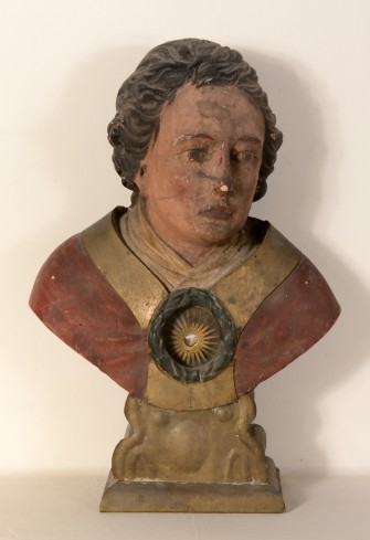 Bottega trentina seconda metà sec. XVII, Reliquiario a busto in legno 1/2