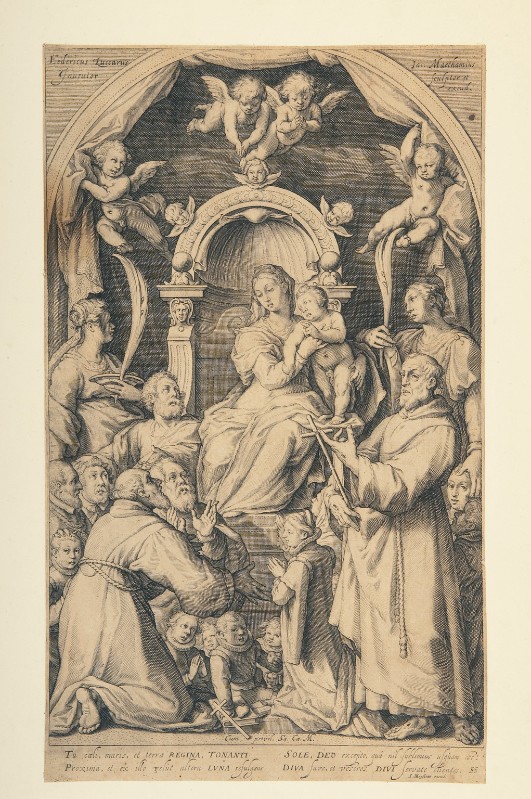 Matham J. prima metà sec. XVII, Madonna in trono con Gesù Bambino e santi