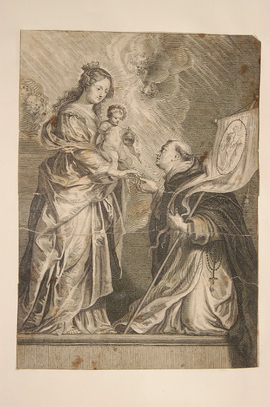 Ambito italiano (?) prima metà sec. XVII, Madonna con Bambino e S. Domenico