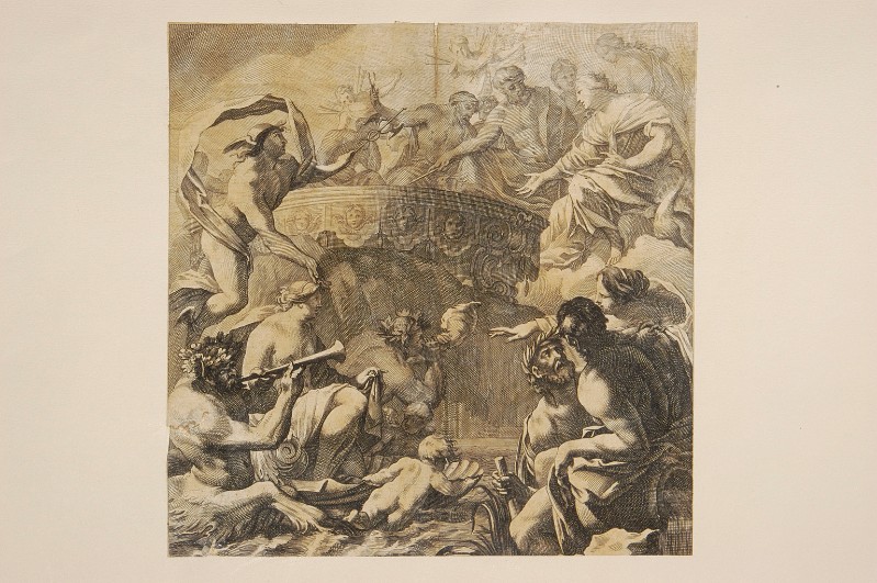 Ambito italiano (?) prima metà sec. XVII, Galatea accolta dagli dei dell'Olimpo