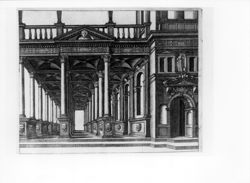 Custos D. (1610 circa), Studio prospettico con portico tripartito colonnato