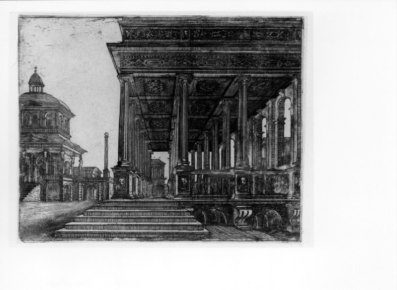 Custos D. (1610 circa), Studio prospettico di porticato con colonne ioniche
