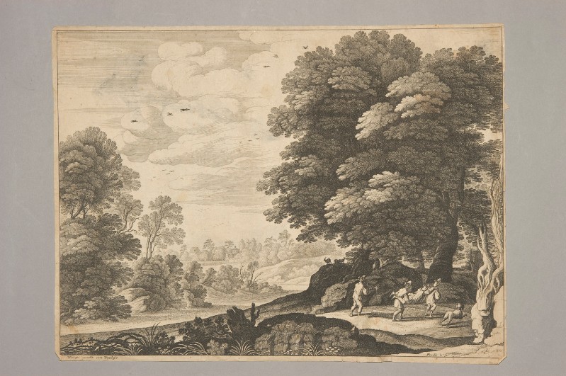 Perelle G. (1634-1677), Paesaggio con pastori e chiesetta in lontananza
