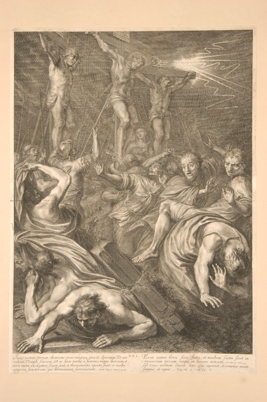 Huret G. (1664 circa), Morte di Gesù Cristo con S. Longino e folgore nel cielo