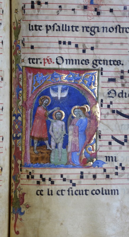 Scriptorium padovano sec. XIV-XV, Iniziale H istoriata con Battesimo di Gesù
