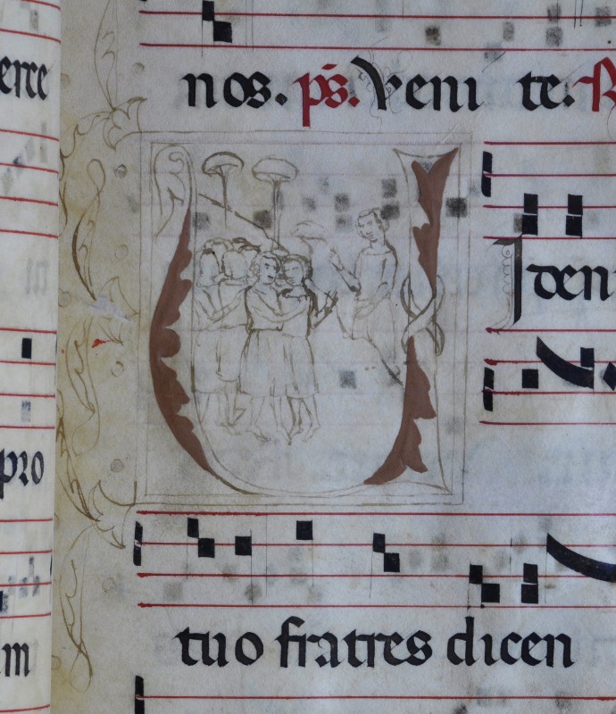Scriptorium padovano sec. XIV-XV, Iniziale U istoriata con Giuseppe e i fratelli
