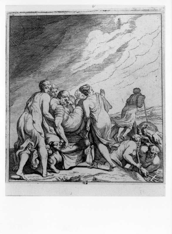 Zucchi F. prima metà sec. XVIII, Figure femminili trasportano un soldato ferito