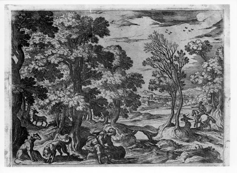Tempesta A. prima metà sec. XVII, Narciso contempla la propria immagine riflessa