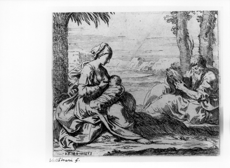 Sirani E. (1658 circa), Riposo nella fuga in Egitto