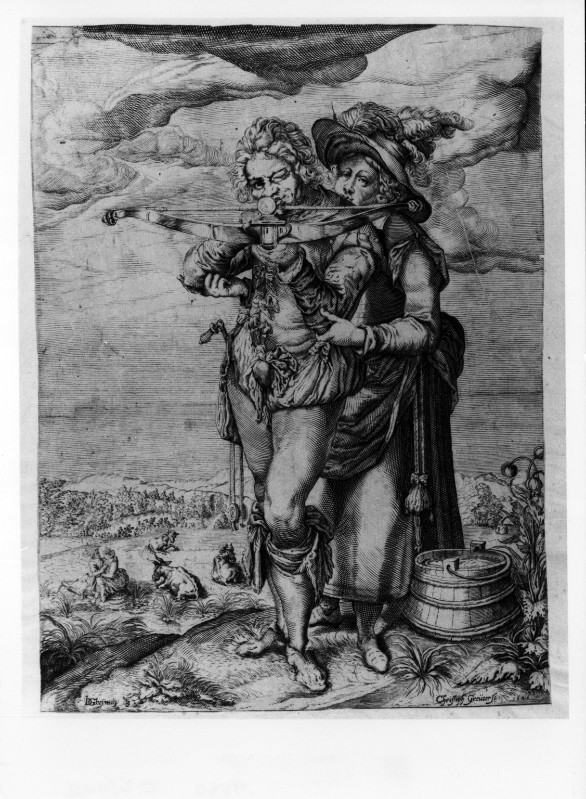 Greuter C. (1626), Arciere assistito da una mungitrice