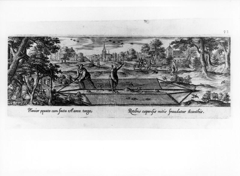 Galle P. (1582), Caccia agli uccelli con reti e trappole