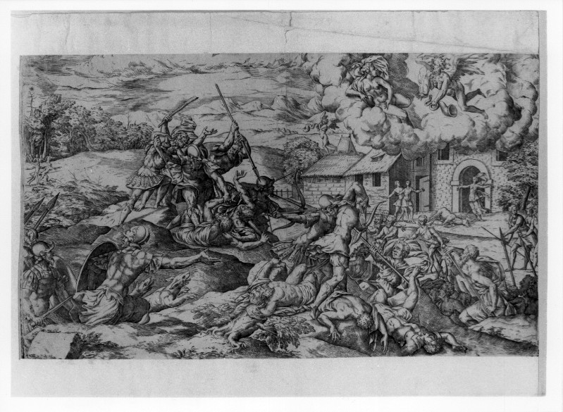Ambito italiano seconda metà sec. XVI, Soldati di Enea in battaglia