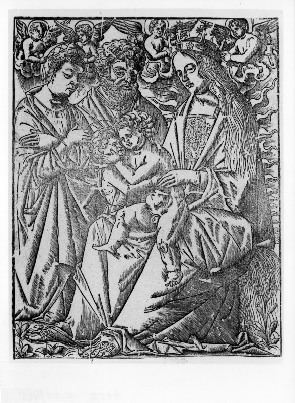 Ambito tedesco ultimo quarto sec. XV, Madonna con Gesù Bambino e santi
