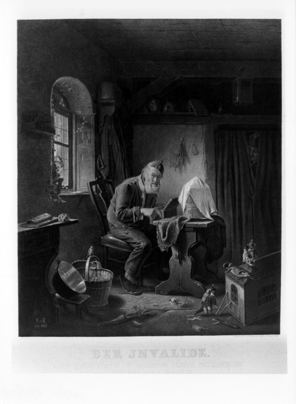 Höfel B. (1855), Interno domestico con invalido e soldato