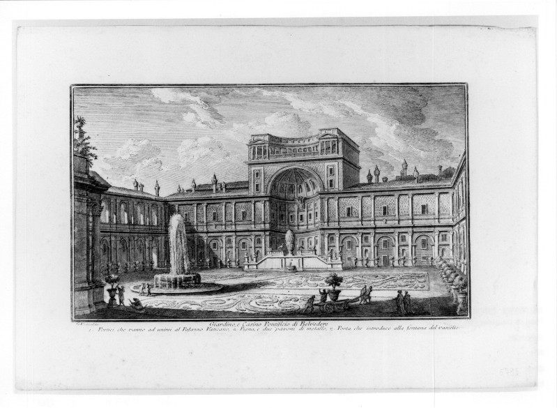 Vasi G. (1750-1759), Veduta del giardino e del Casino del Belvedere in Vaticano