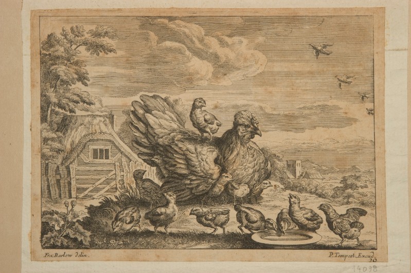 Place F. (1694), Gallina con pulcini in un paesaggio con fattoria