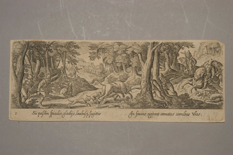 Collaert A. (1582), Scena di caccia al toro in un bosco