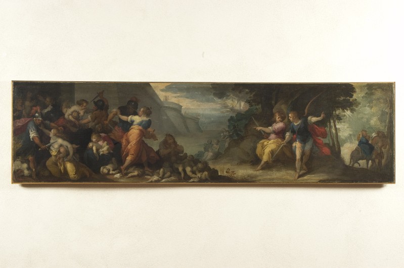 Polacco M. T. (1620 circa), Predella con strage degli innocenti e fuga in Egitto