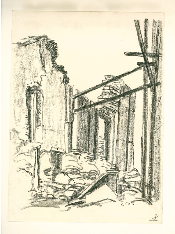 Polo G. (1946), La facciata della chiesa di S. Martino dopo i bombardamenti