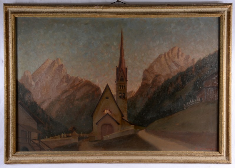 Soraperra B. (1946), Veduta della chiesa di S. Giovanni a Vigo di Fassa
