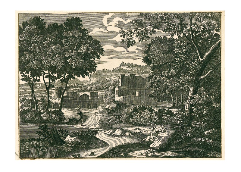 Ambito olandese sec. XVII, Paesaggio con ingresso di città