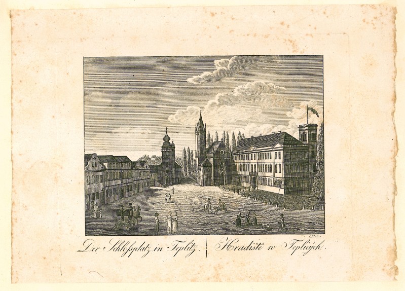 Pluth K. inizio sec. XIX, Veduta della piazza del castello a Teplice