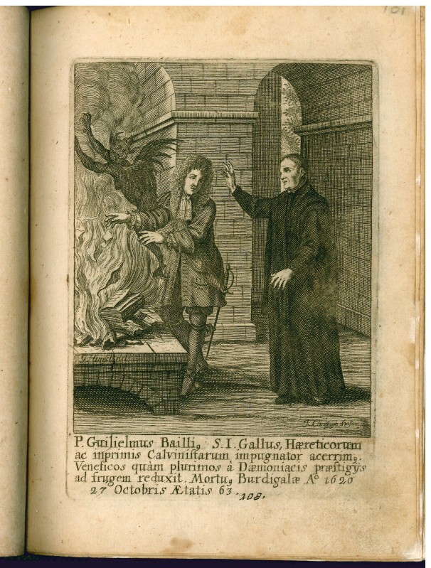 Hafner J. C. inizio sec. XVIII, Padre Guillaume Baile brucia i libri calvinisti