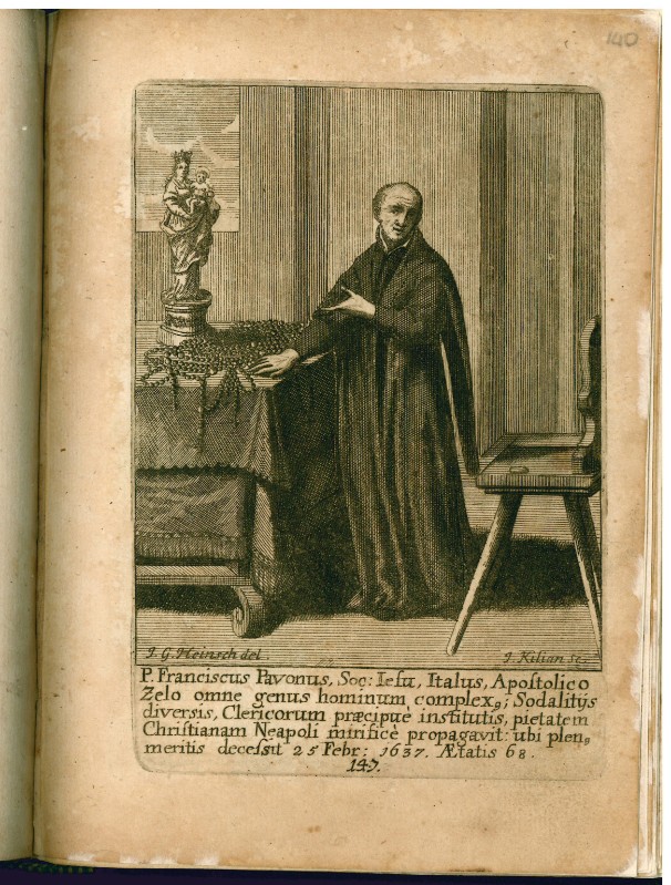 Kilian J. inizio sec. XVIII, Padre Francesco Pavone e la statua della Madonna