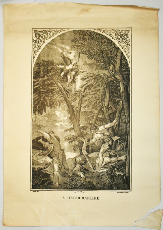 Litografia Longo seconda metà sec. XIX, Martirio di S. Pietro da Verona 1/2