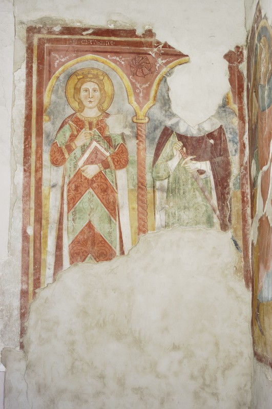 Ambito veronese primo quarto sec. XIV, S. Caterina e santo con spada