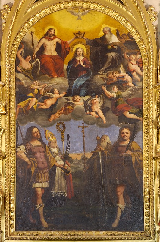 Attribuito a Pozzi C. metà sec. XVII, Incoronazione della Madonna e santi