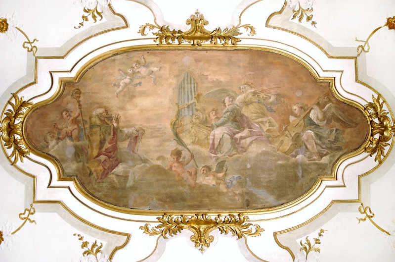 Pittoni G. sec. XVIII, Dipinto con San Cassiano e Santa Cecilia in gloria