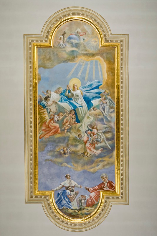 Tassello O. (1951), Assunzione della Madonna con papa Pio X e papa Pio XII
