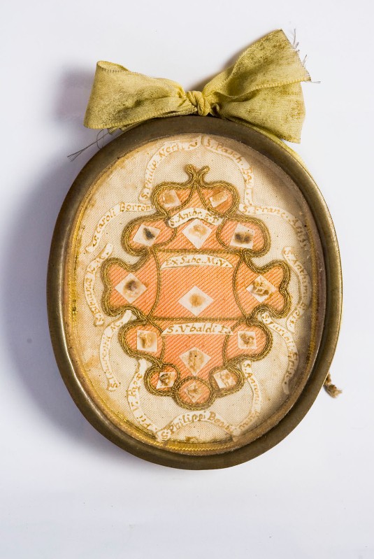 Bottega veneta sec. XX, Reliquiario a medaglione di Sant'Ubaldo