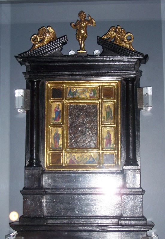 Ambito veneziano sec. XIV, Angeli che reggono un cartiglio