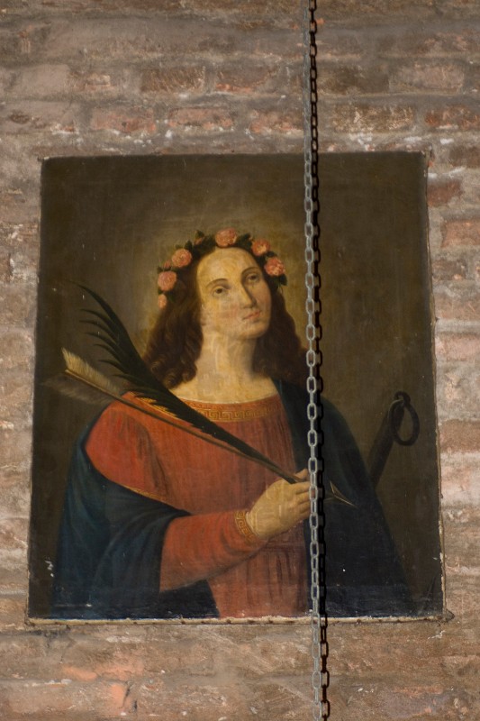 Ambito veneto sec. XVII, Santa con corona di rose e freccia