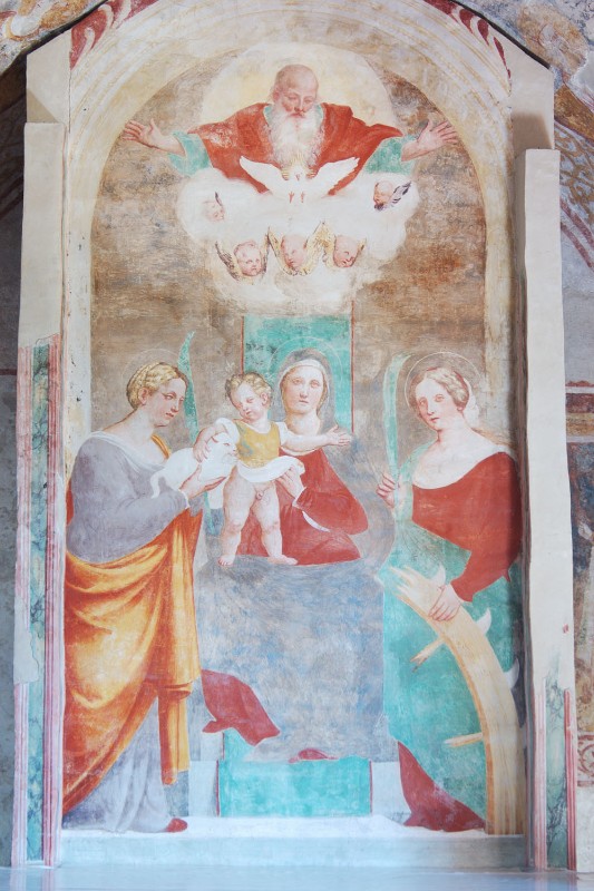 Amalteo P. (1535 ca.), Dio Padre in gloria con Madonna in trono e sante