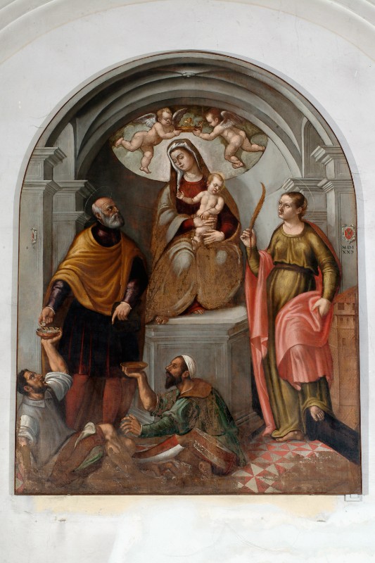 Attribuito a Pino P. (1630), Madonna con Gesù Bambino in trono e santi