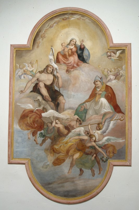Ambito veneto sec. XIX, Madonna in gloria tra San Giovanni Battista e San Zenone