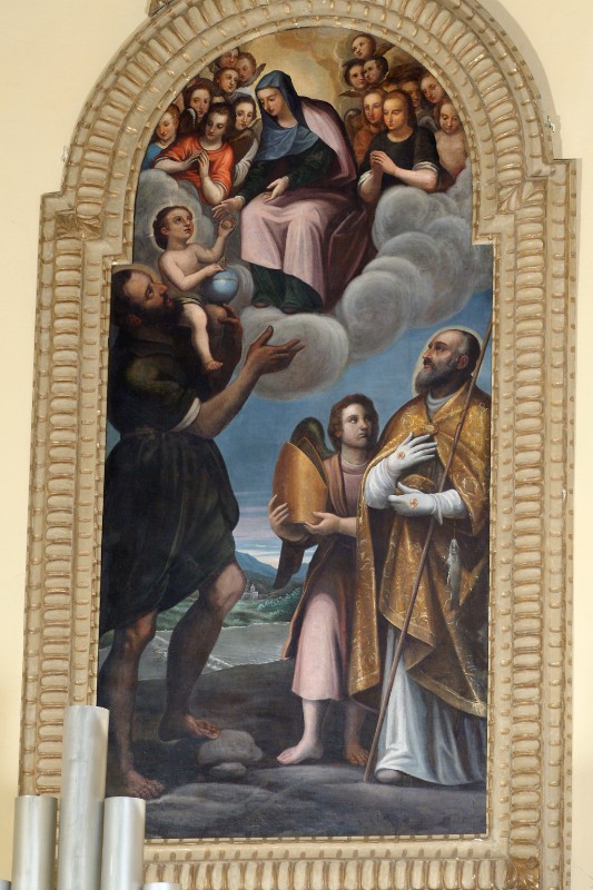 Ambito veneto sec. XVII, Madonna tra S. Cristoforo con Gesù Bambino e S. Zeno