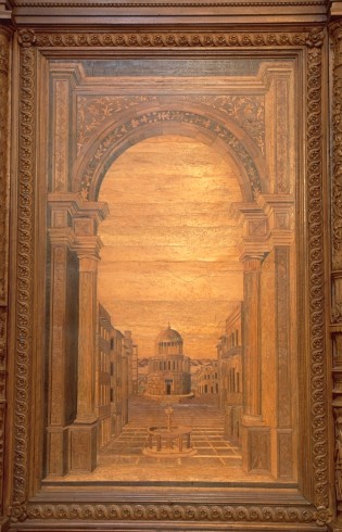 Giovanni da Verona sec. XVI, Paesaggio con architetture e fontana
