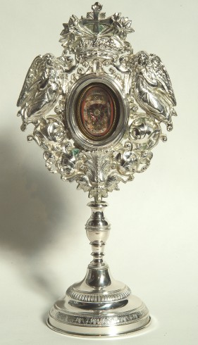 Bott. Italia sett. sec. XIX-XX, Reliquiario con ricettacolo con angeli e corona