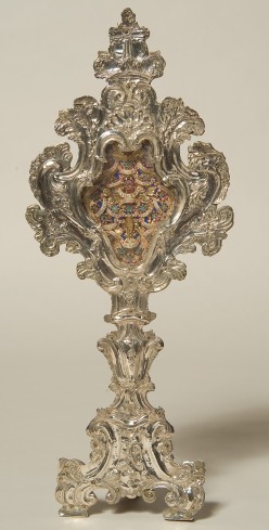 Bott. Italia sett. sec. XVIII-XIX, Reliquiario a ostensorio con corona e croce