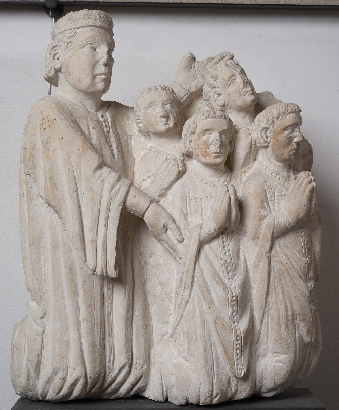 Maestro di Sant'Anastasia sec. XIV, Bonifacio da Cellore coi suoi cappellani