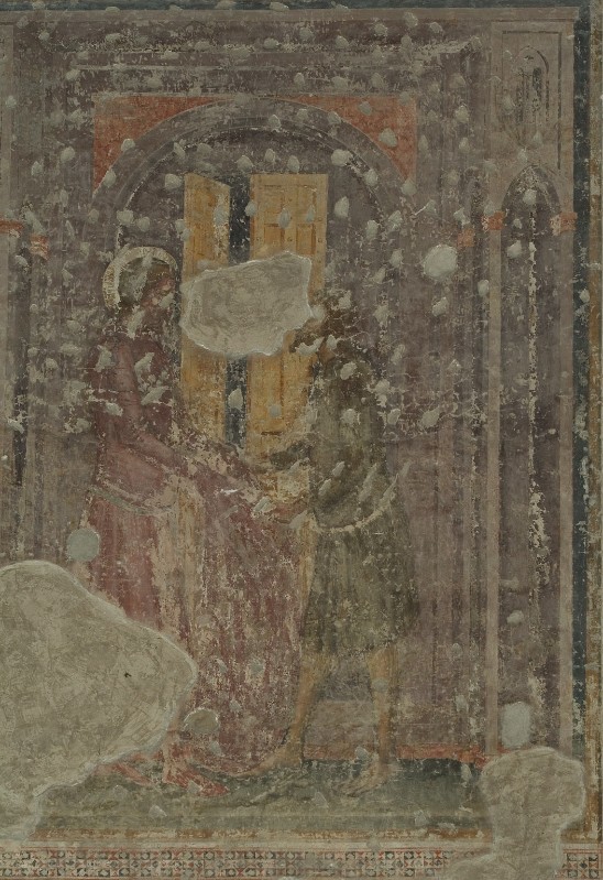 Secondo Maestro di San Zeno sec. XIV, San Francesco d'Assisi dona il mantello
